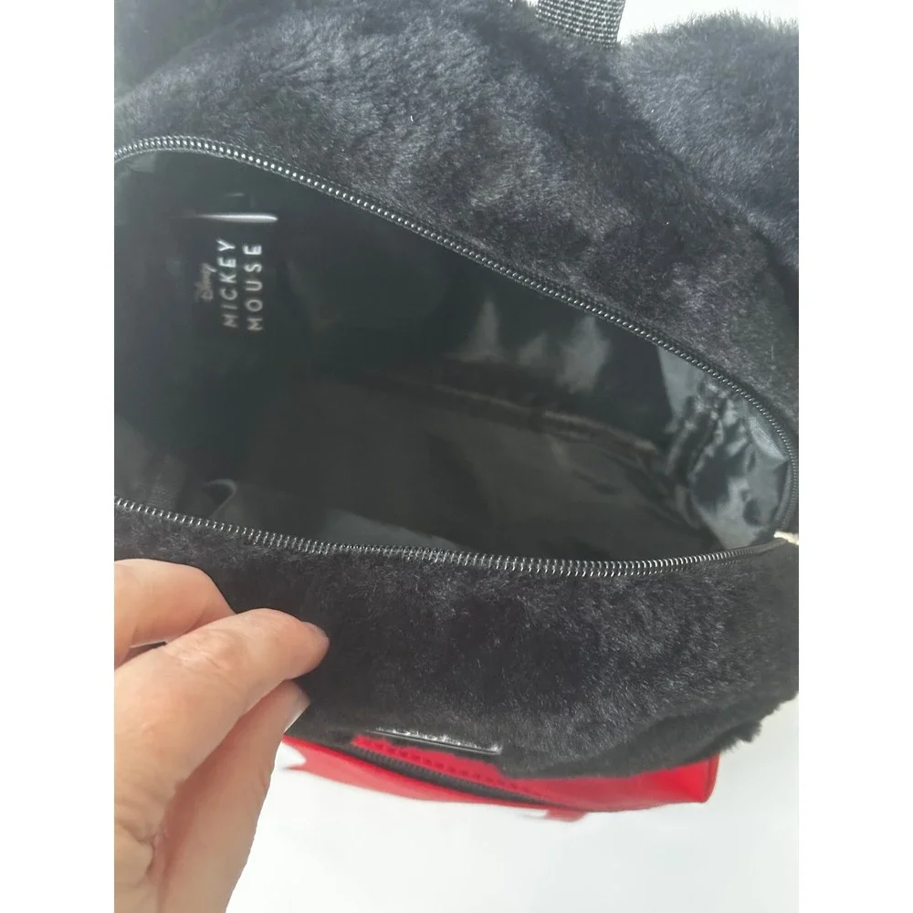 Disney Bioworld Mickey Mouse Plush Faux Fur Mini‎ Backpack Ears Black Red Purse
